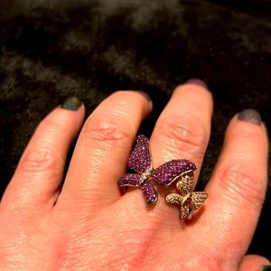 Purple butterfly ring , size 8.5, rose gold colored band